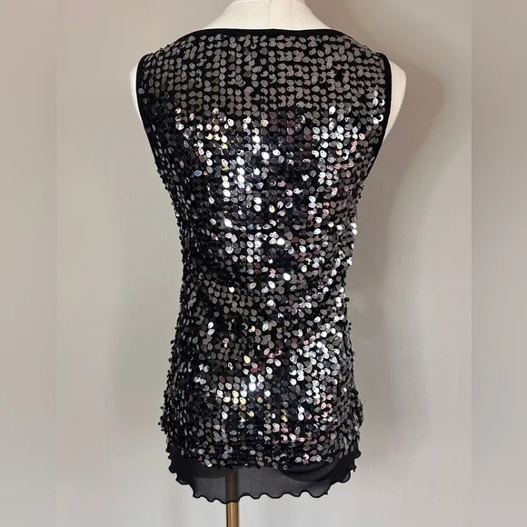 NWT PAPILLON BLANC Sequin Mesh Overlay Tank Top Y2K Whimsigoth Holiday Glam Sz S - Picture 9 of 10